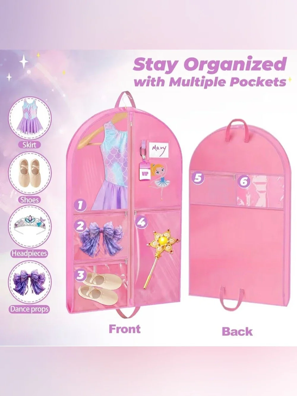 NEW Sishinio Toddlers Kids Pink Ballet Costume Carrying Case Garment Bag Sz 40